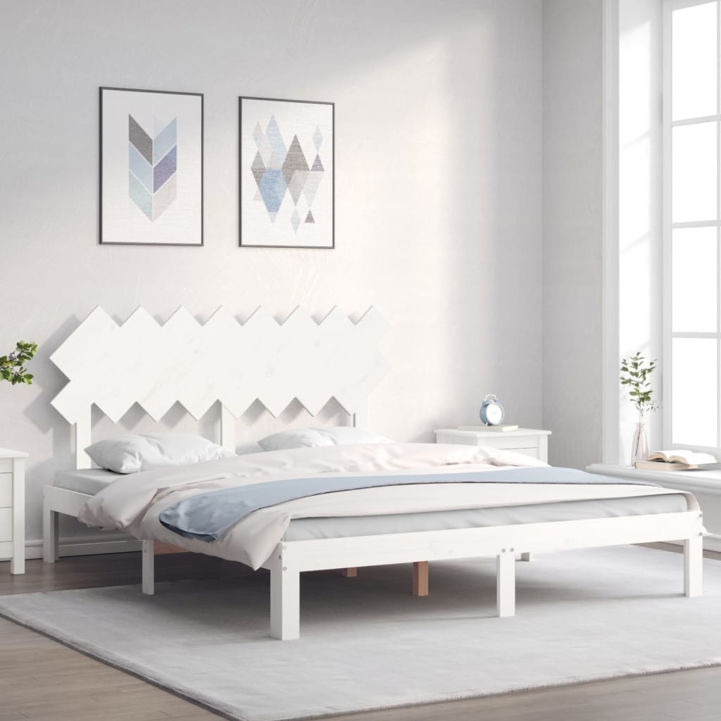 Cama sem colchão 160x200 cm madeira de pinho maciça branco