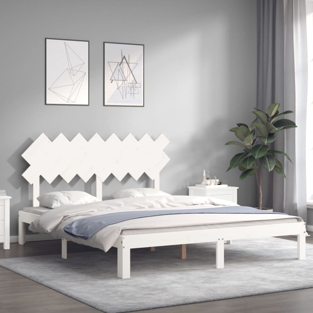Cama sem colchão 160x200 cm madeira de pinho maciça branco