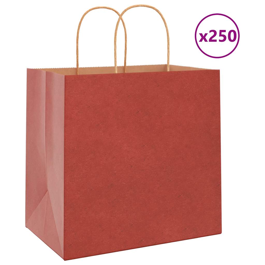 Sacos de papel 250 unid com alças vermelhas 26x17x25 cm