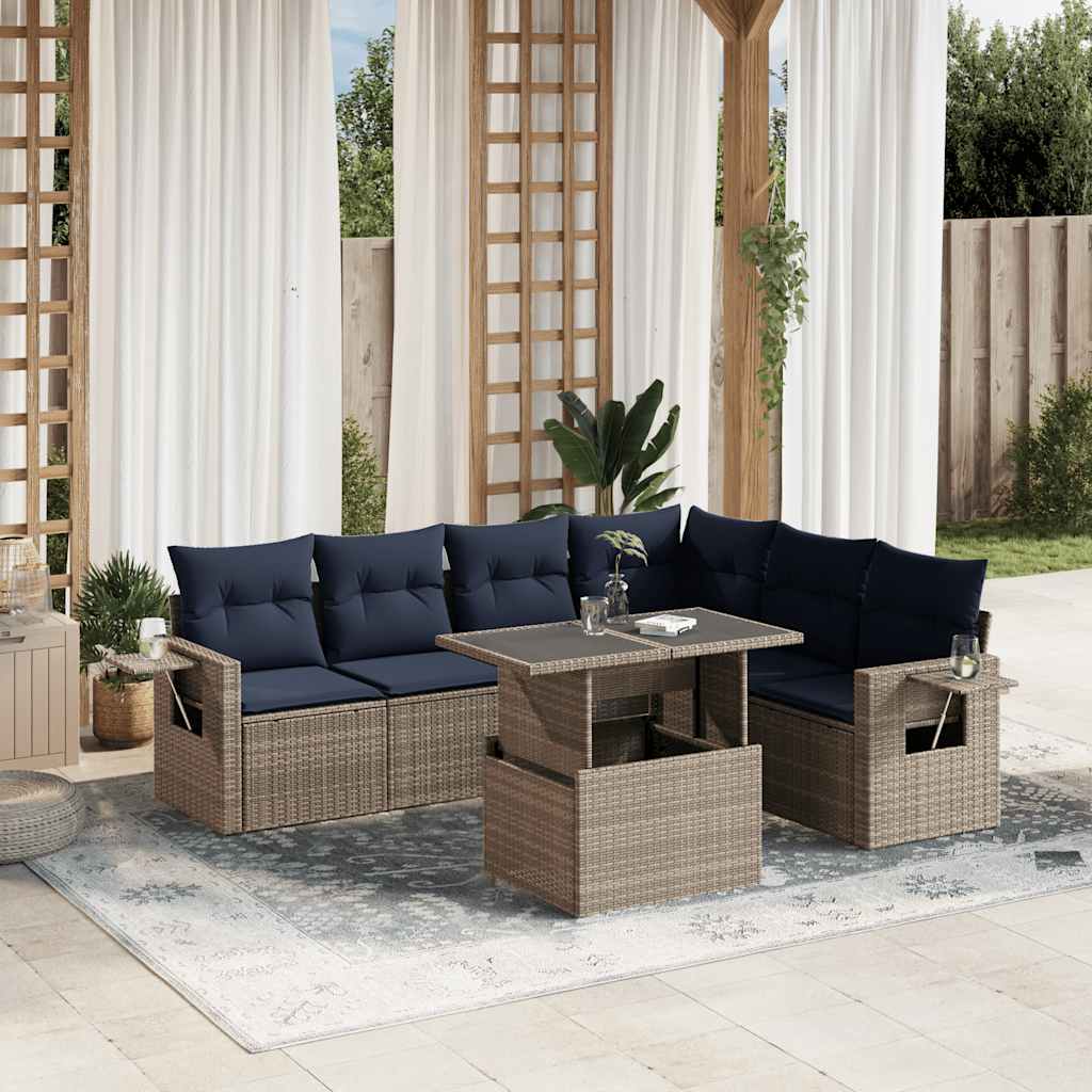 Conjunto de sofá de jardim com 7 peças e almofadas em rattan sintético cinza