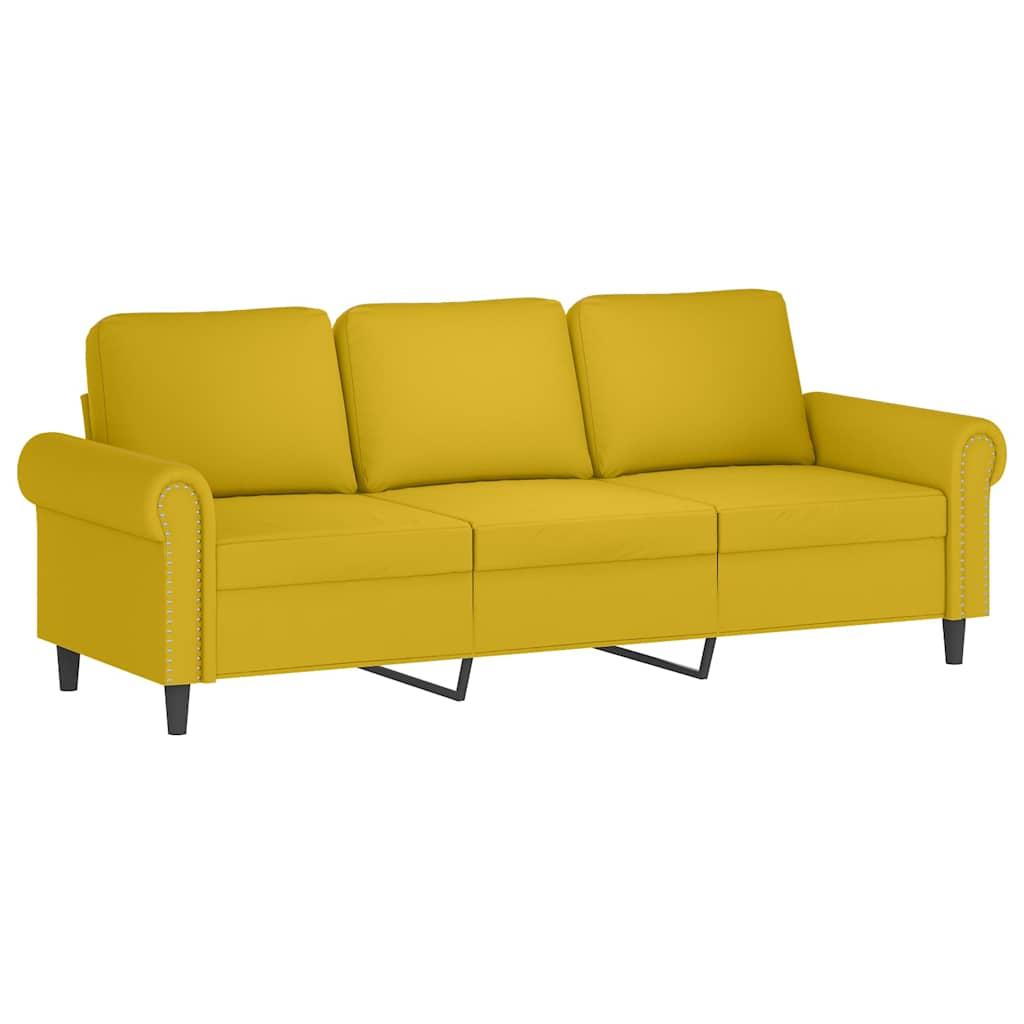 Sofá 3 lugares c/ almofadas decorativas 180 cm veludo amarelo