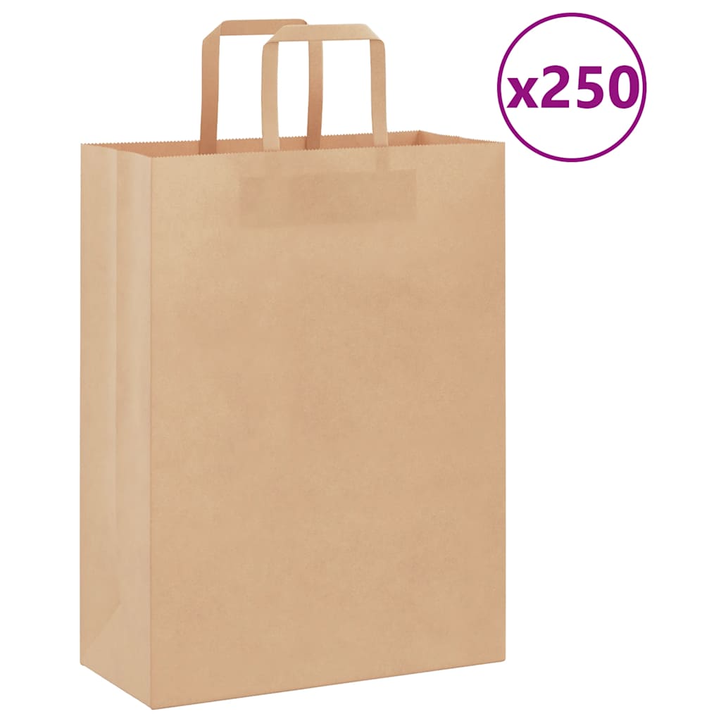 Sacos de papel 250 unid com alças castanho 26x12x35 cm