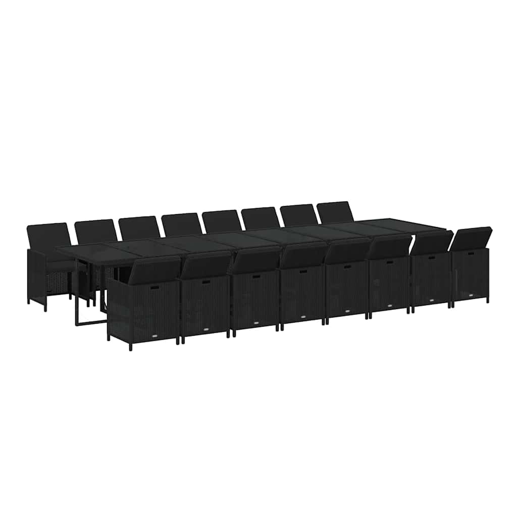 17 Pcs conjunto de jantar p/ jardim c/ almofadões vime PE preto