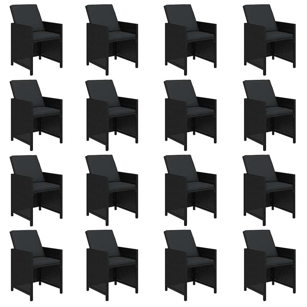 17 Pcs conjunto de jantar p/ jardim c/ almofadões vime PE preto