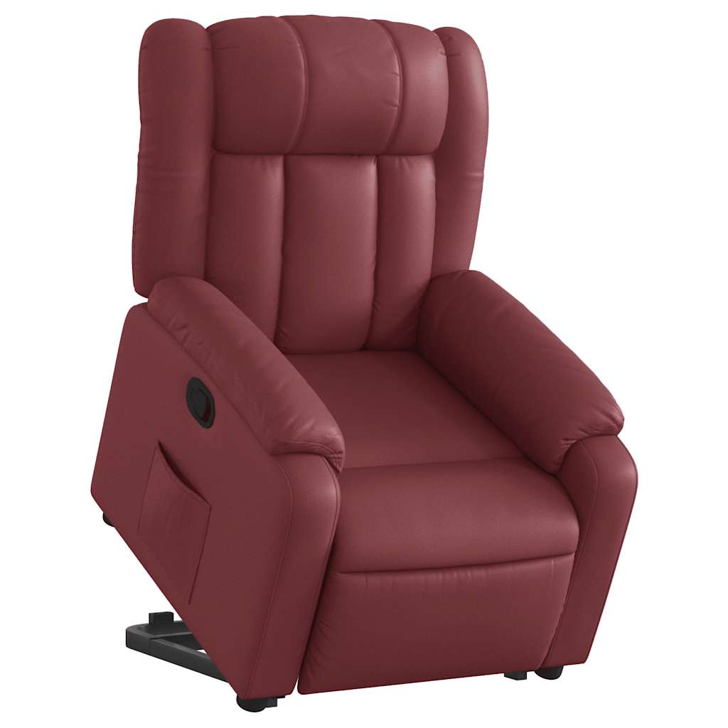 Poltrona reclinável elevatória couro artificial vermelho tinto