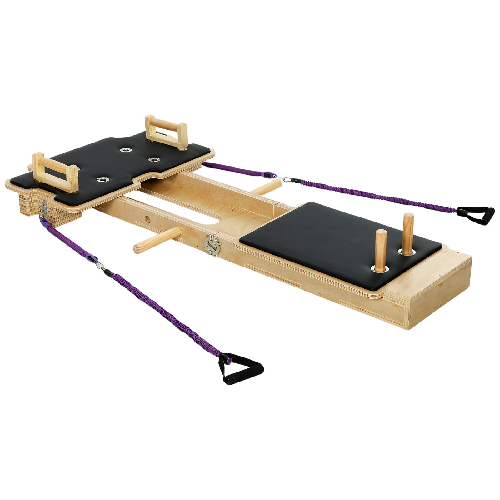 Mini reformer pilates com bandas de resistência pegas roda abdominal para treino de corpo completo 165x80x10 cm madeira