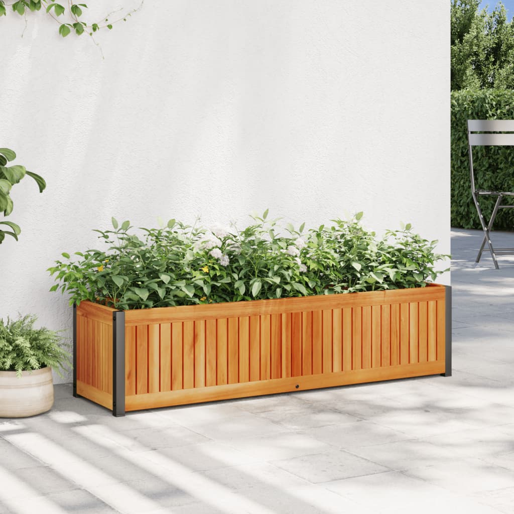 Vaso/floreira de jardim 110x30x27,5 cm acácia maciça e aço