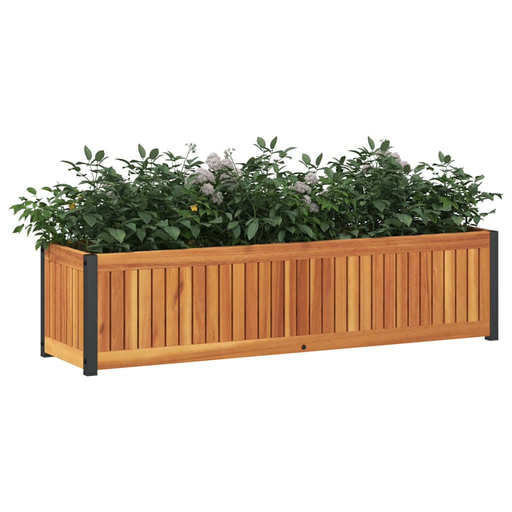 Vaso/floreira de jardim 110x30x27,5 cm acácia maciça e aço