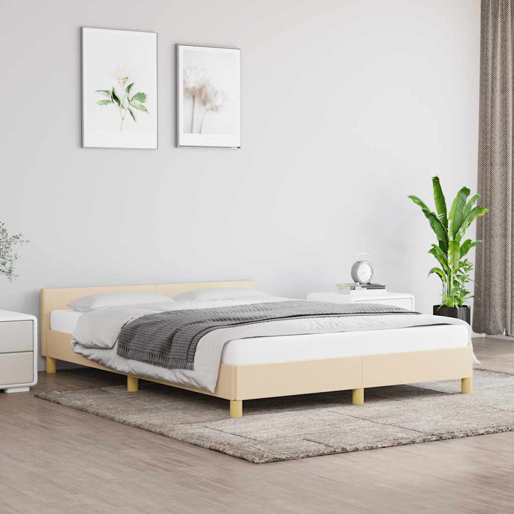 Estrutura de cama sem colchão 140x200 cm tecido cor creme