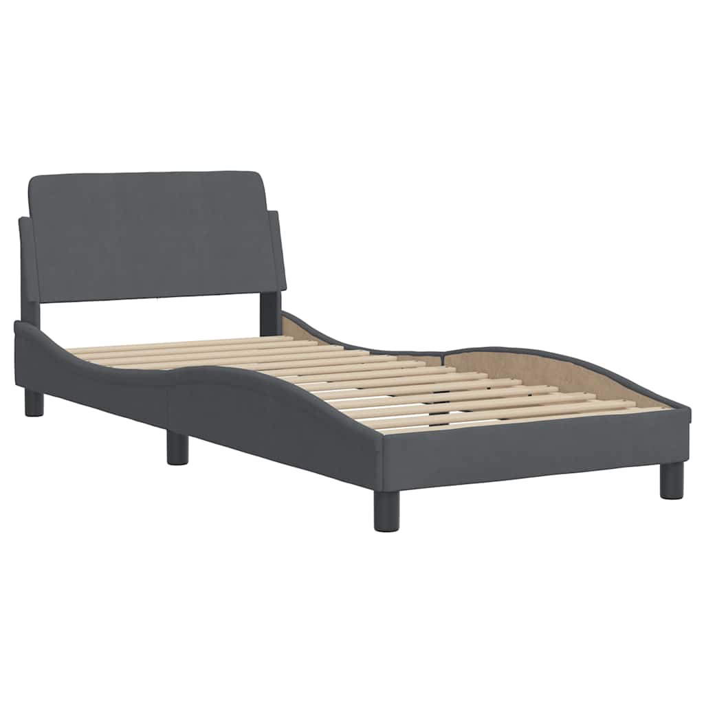 Estrutura de cama dover cinza escuro 90x190 cm em veludo