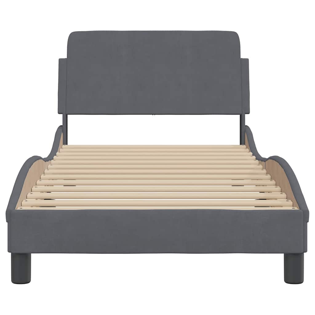 Estrutura de cama dover cinza escuro 90x190 cm em veludo