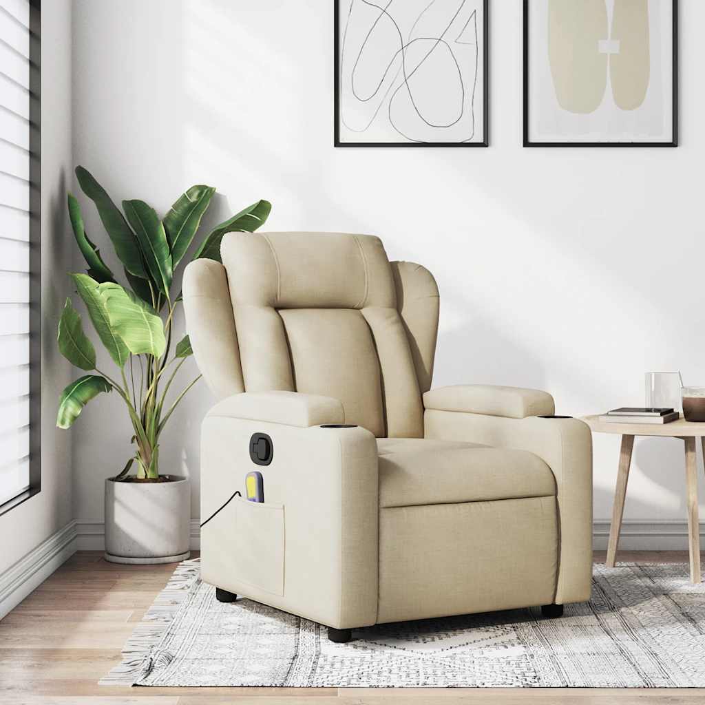 Poltrona de massagem reclinável em tecido creme