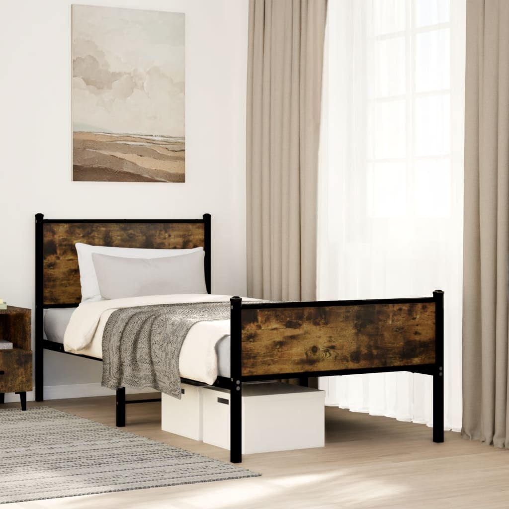 Estrutura de cama sem colchão 90x200 cm metal carvalho fumado