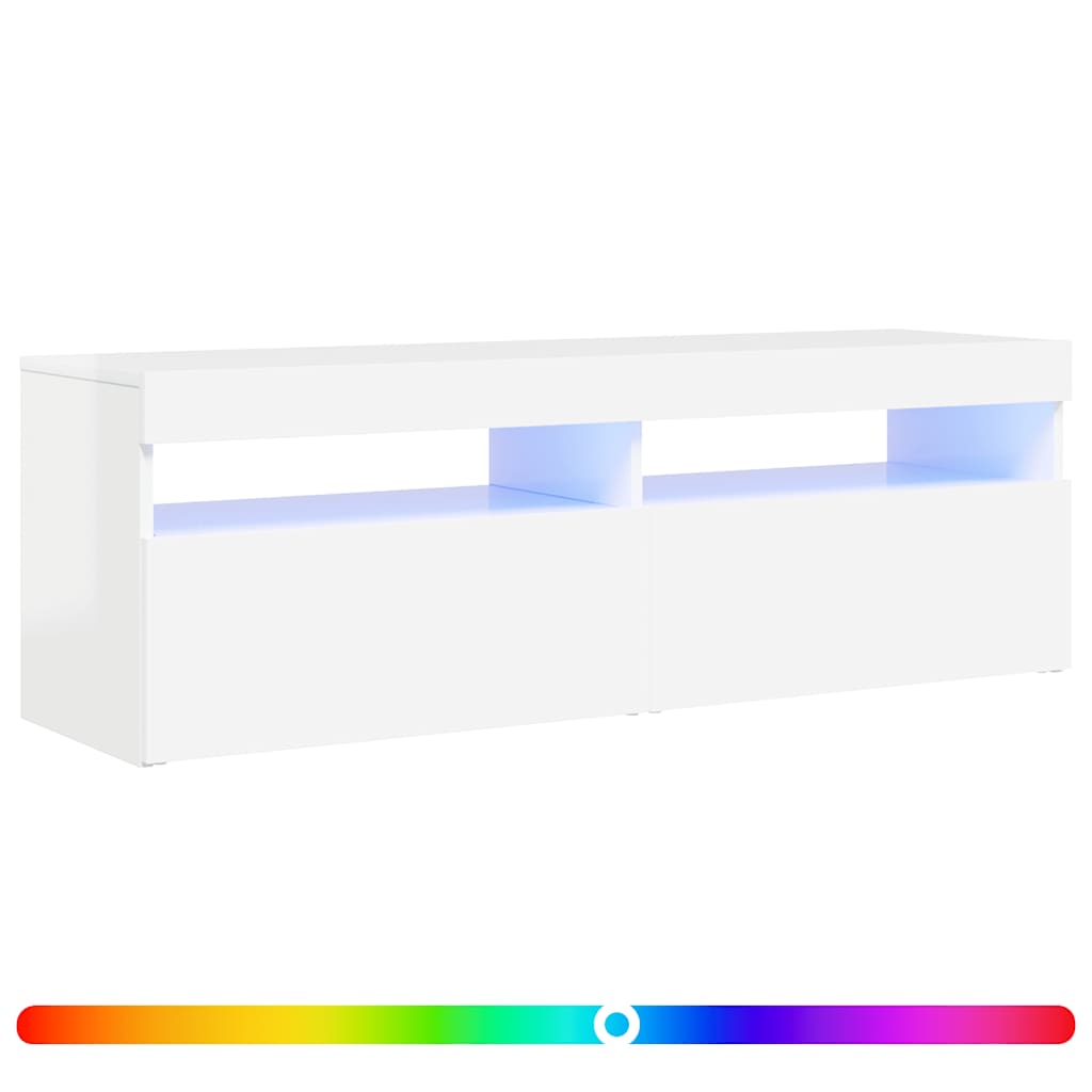 Móvel de TV com luzes LED 120x35x40 cm branco brilhante