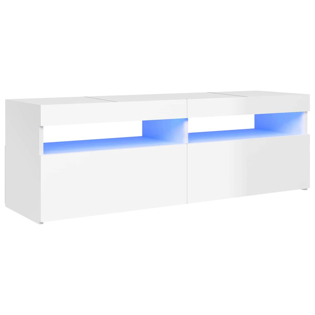Móvel de TV com luzes LED 120x35x40 cm branco brilhante