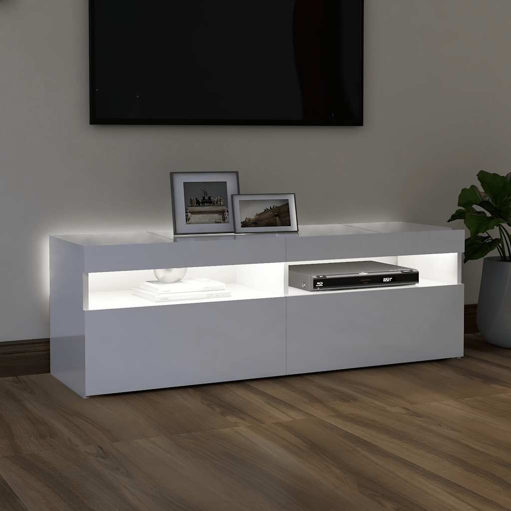 Móvel de TV com luzes LED 120x35x40 cm branco brilhante