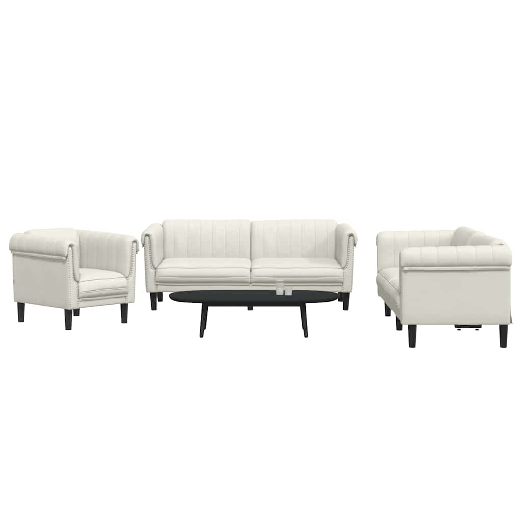 3 Pcs conjunto de sofás veludo cor creme