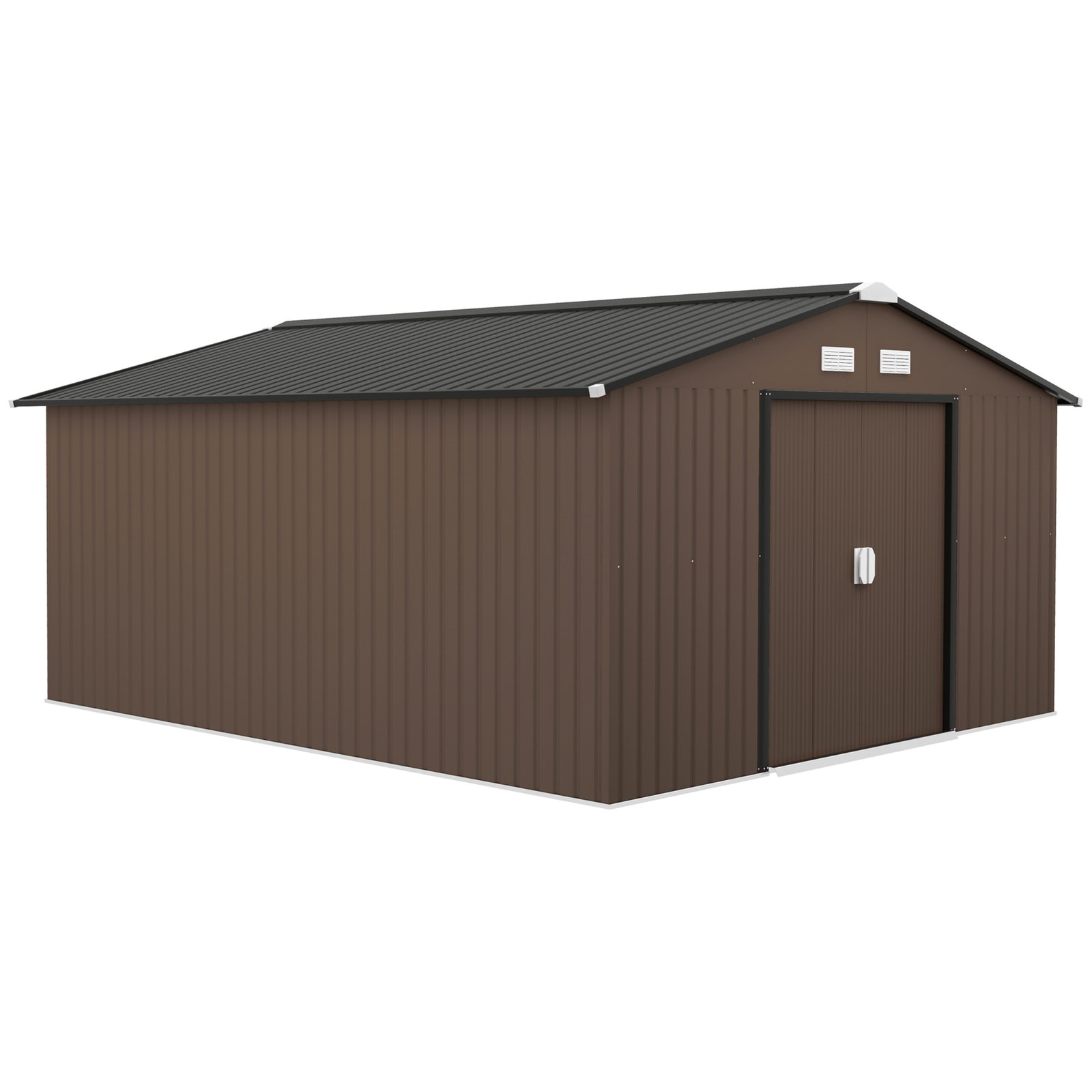 Abrigo de jardim exterior para armazenamento de ferramentas com 4 janelas 12,4 m² 340x386x200 cm marrom