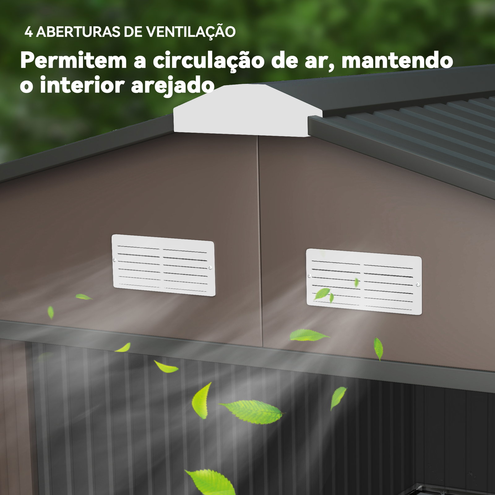 Abrigo de jardim exterior para armazenamento de ferramentas com 4 janelas 12,4 m² 340x386x200 cm marrom