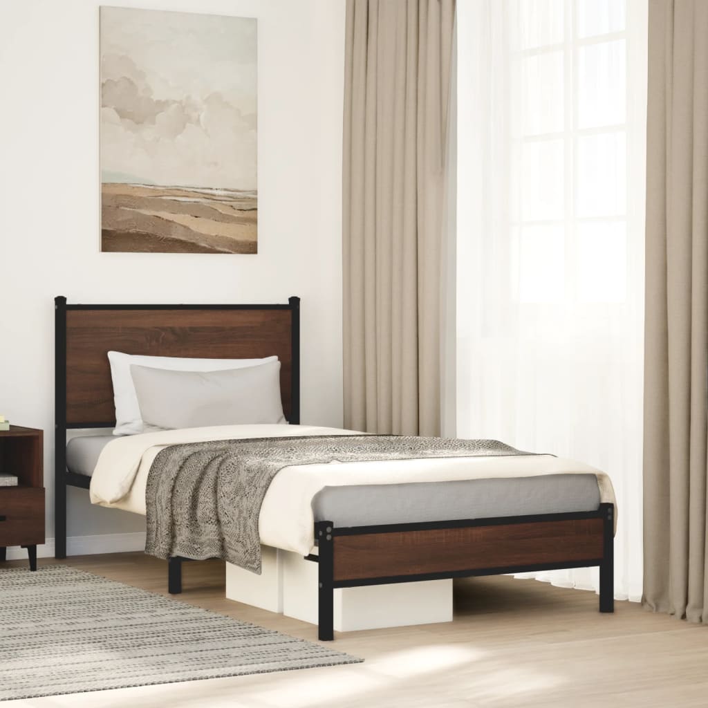 Estrutura de cama sem colchão 90x190 cm metal carvalho castanho