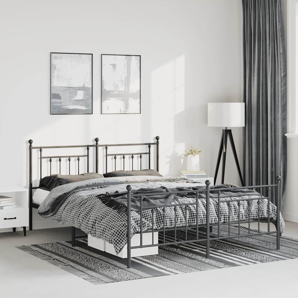 Estrutura de cama com cabeceira e pés 150x200 cm metal preto