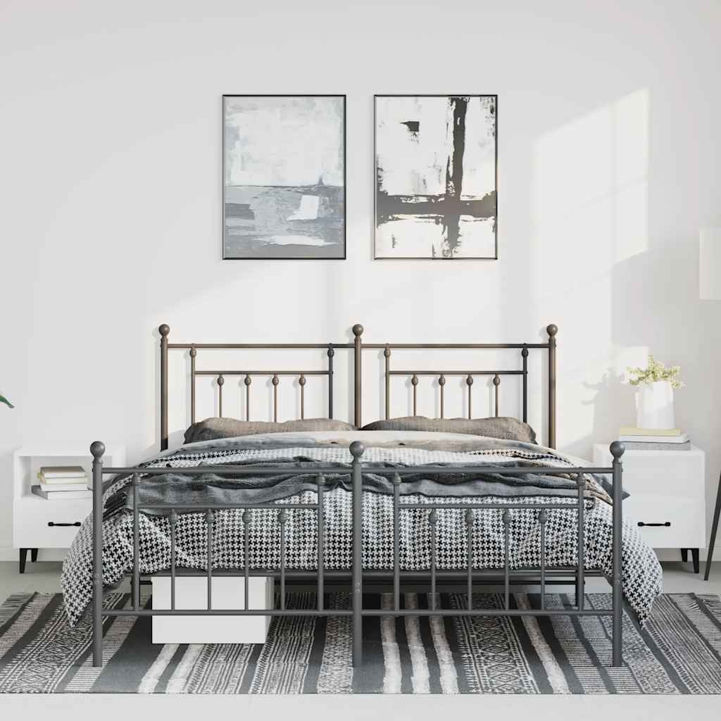 Estrutura de cama com cabeceira e pés 150x200 cm metal preto