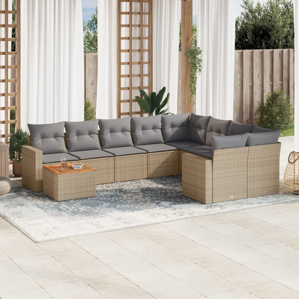 10 Pcs conjunto de sofás p/ jardim com almofadões vime PE bege