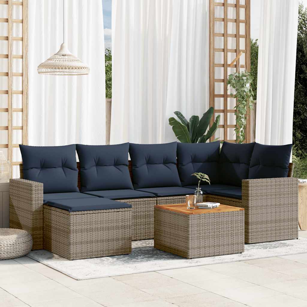 Conjunto de sofá de jardim com 7 peças e almofadas em rattan sintético cinza