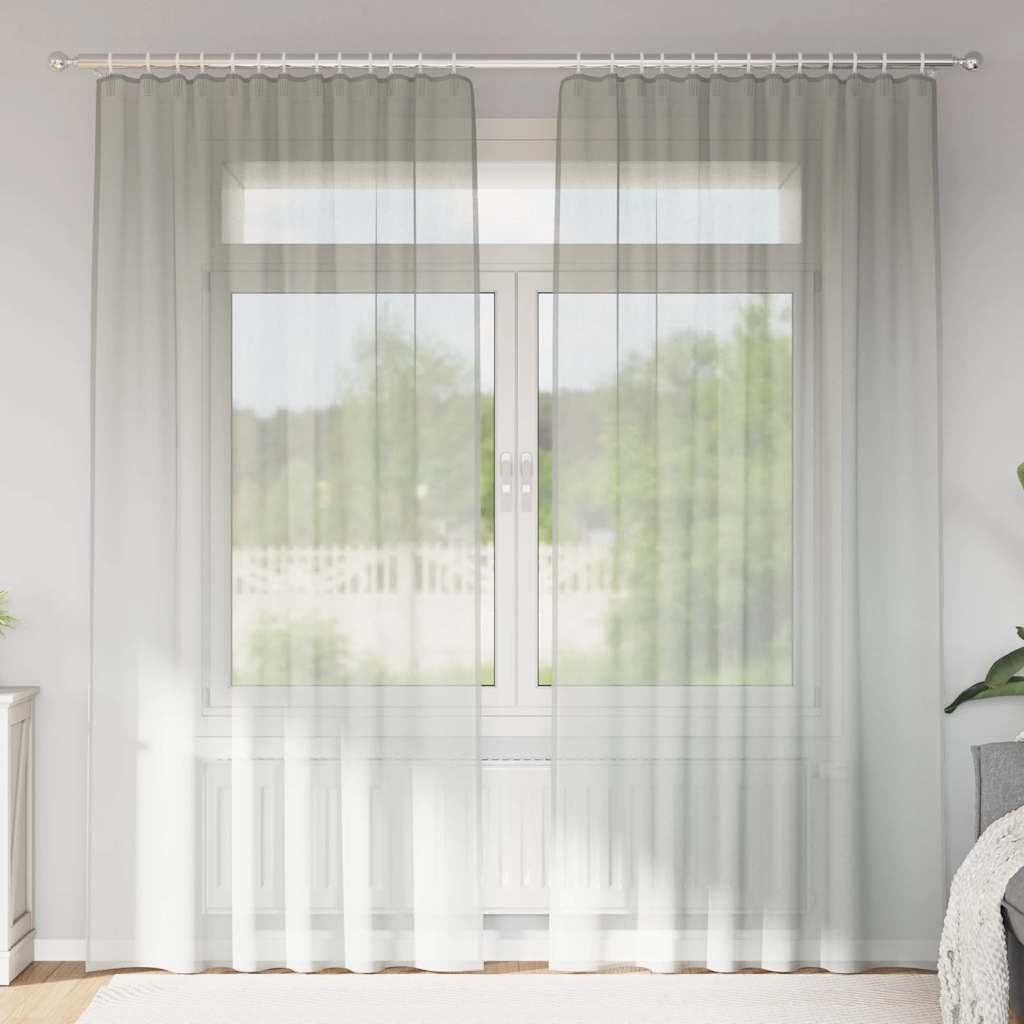 Cortinas de voile com bolsos para varão 2 pcs cinzento-claro