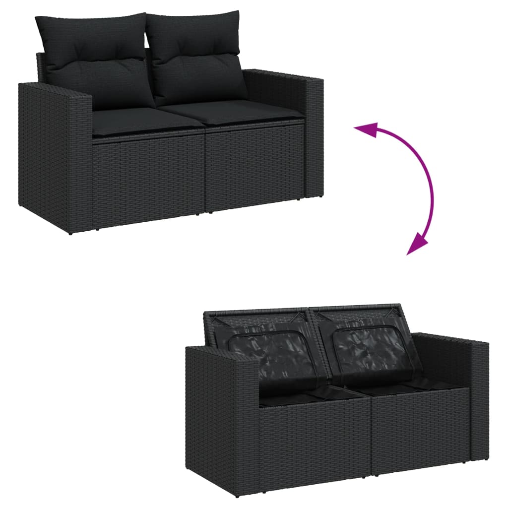 14 Pcs conjunto de sofás p/ jardim c/ almofadões vime PE preto