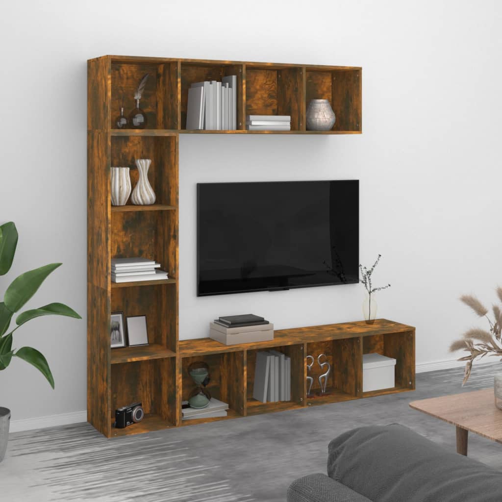 3 Pcs conjunto estante/móvel TV 180x30x180 cm carvalho fumado
