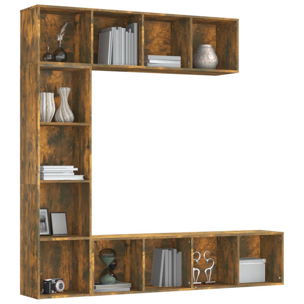 3 Pcs conjunto estante/móvel TV 180x30x180 cm carvalho fumado
