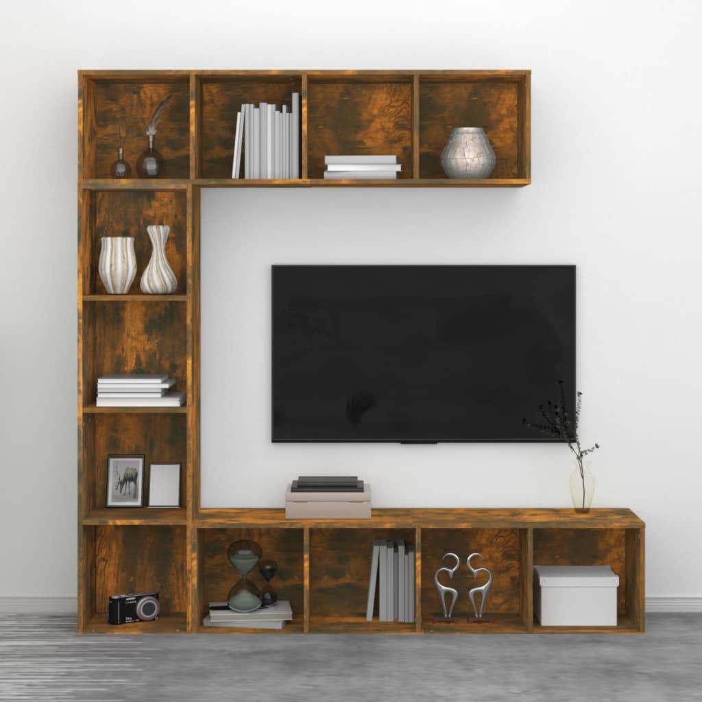 3 Pcs conjunto estante/móvel TV 180x30x180 cm carvalho fumado