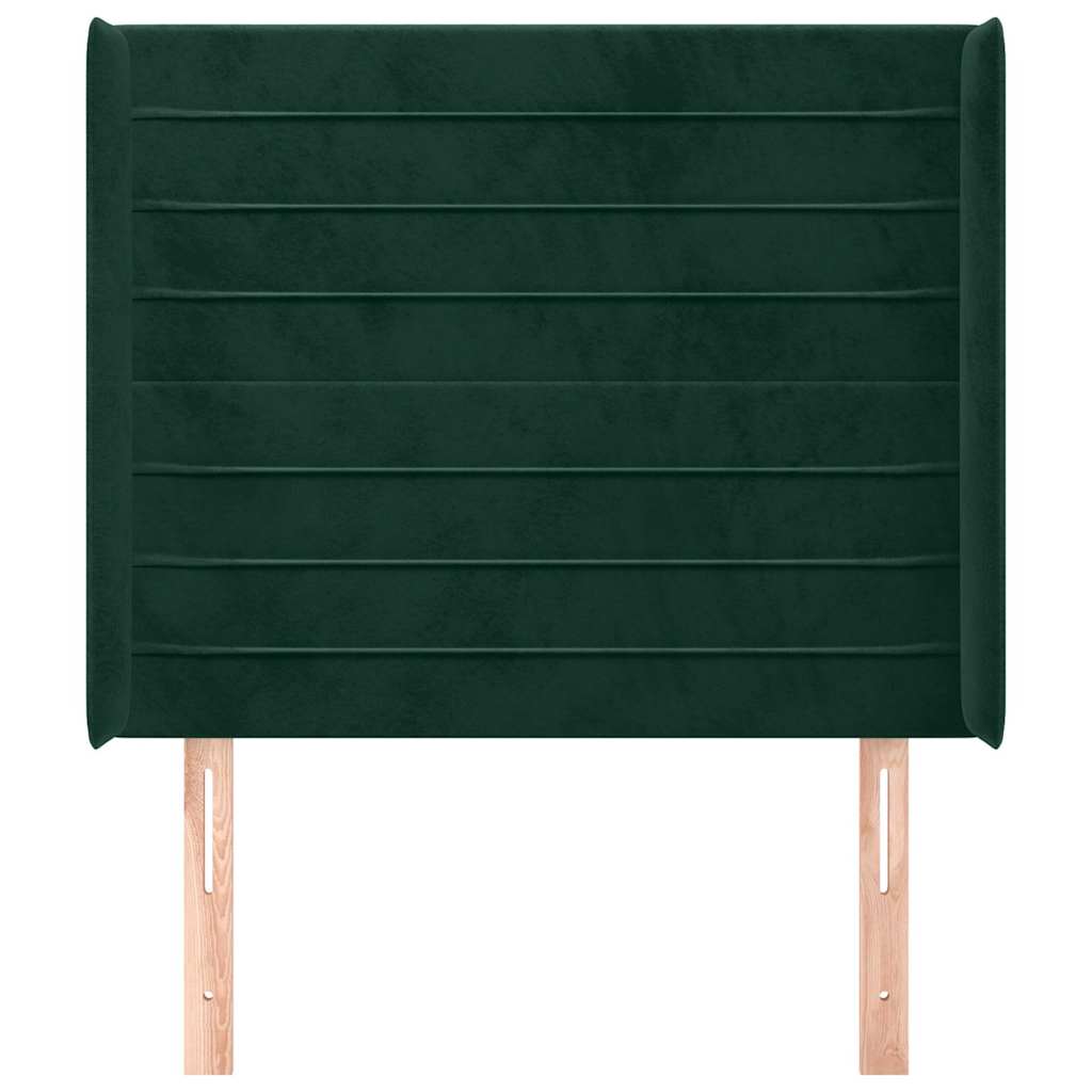 Cabeceira cama c/ abas veludo 103x16x118/128 cm verde-escuro
