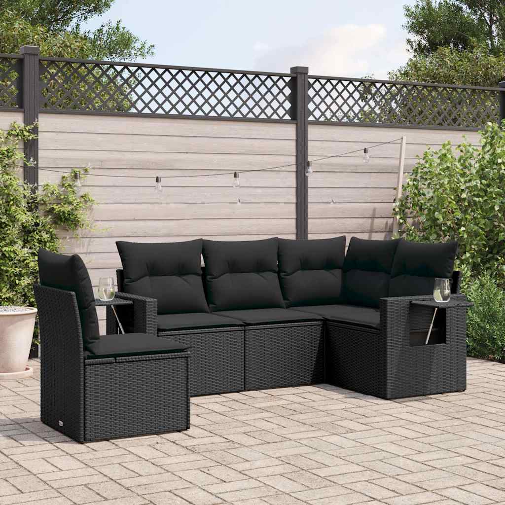 5 Pcs conjunto sofás de jardim com almofadões vime PE preto