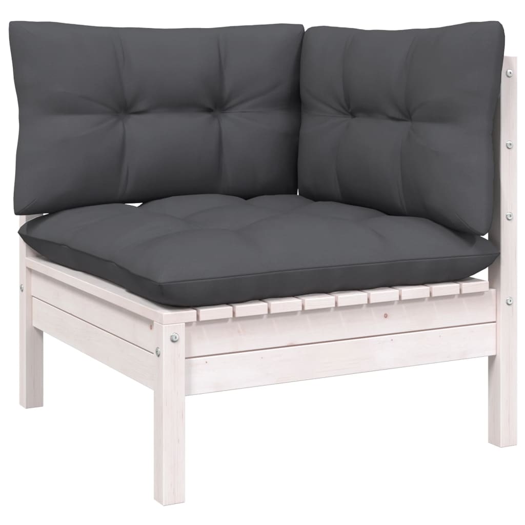 10 Pcs conj. lounge de jardim c/ almofadões pinho maciço branco