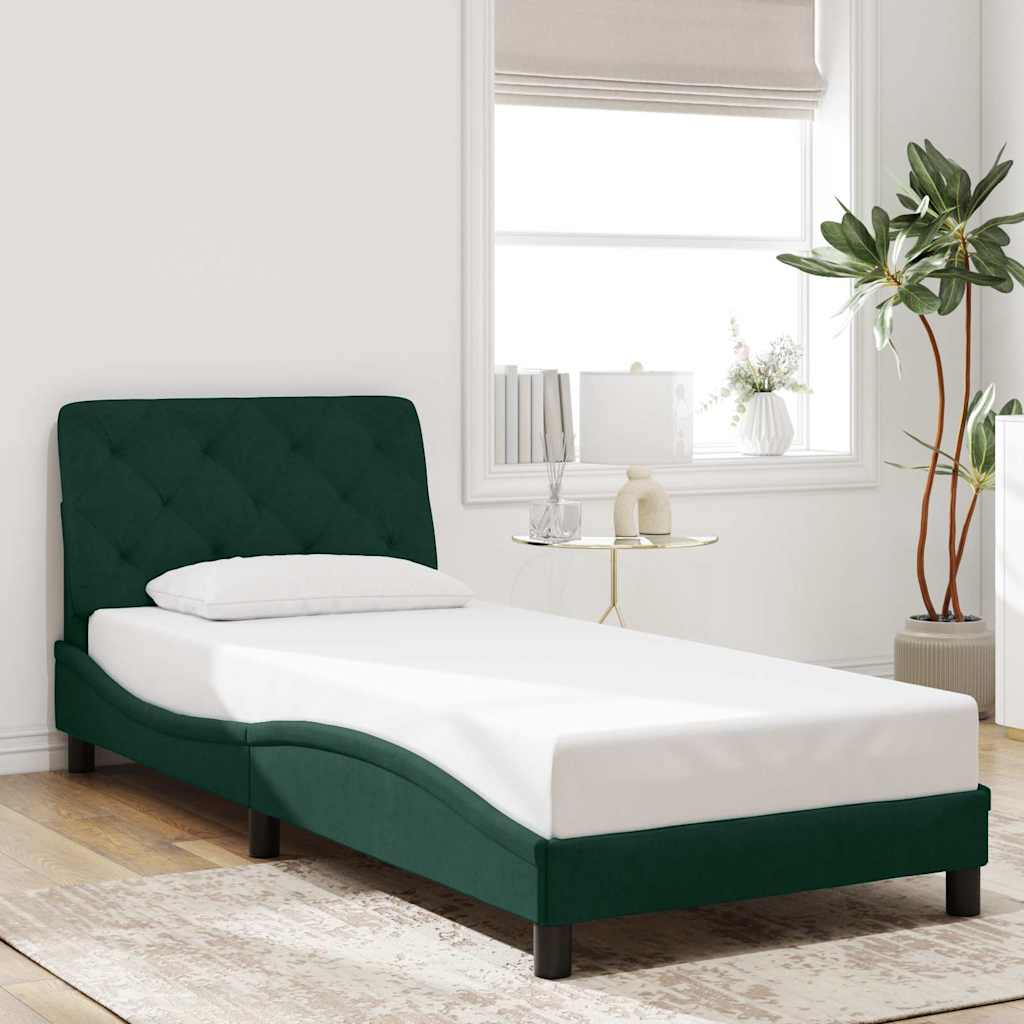 Estrutura de cama sem colchão 80x200 cm veludo verde-escuro