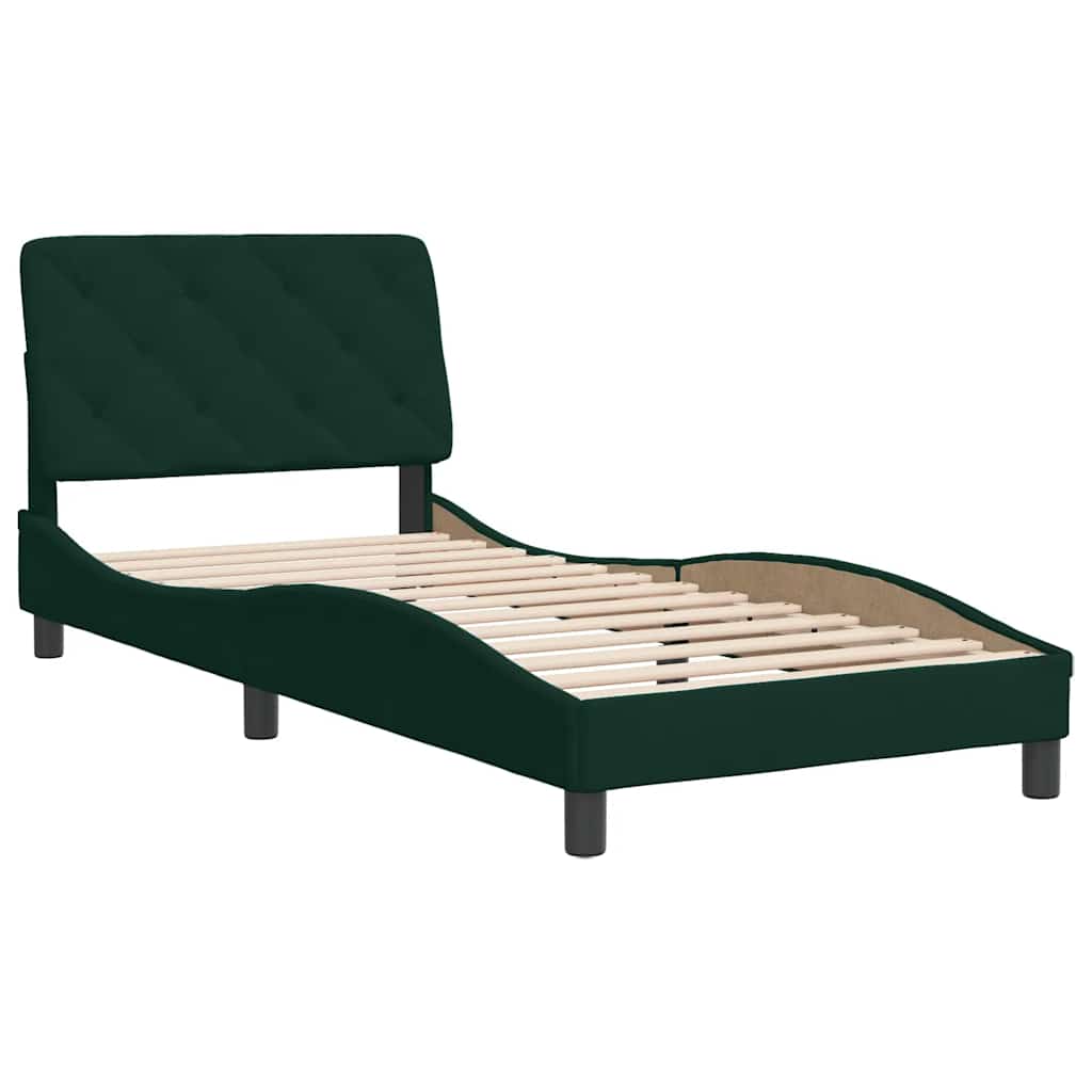 Estrutura de cama sem colchão 80x200 cm veludo verde-escuro