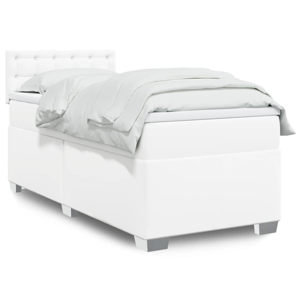 Cama com molas/colchão 90x200 cm couro artificial branco