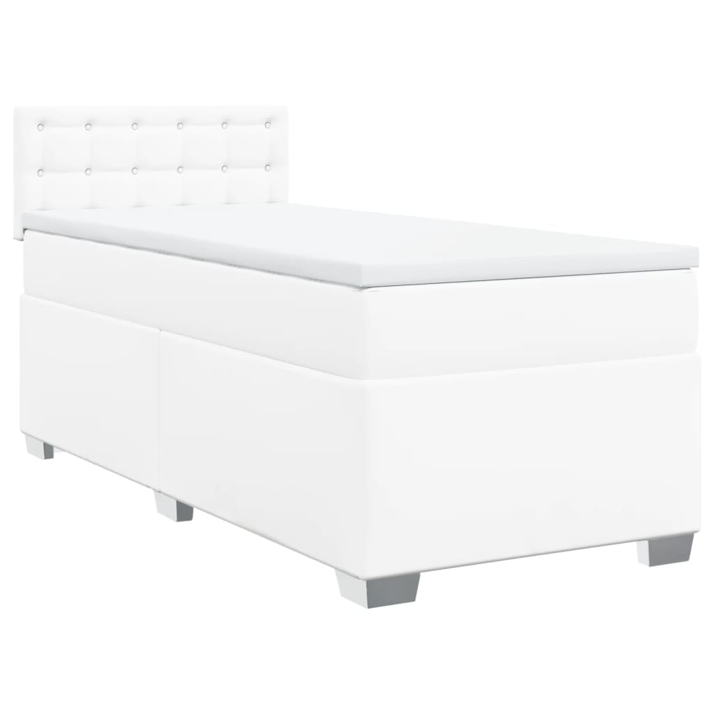 Cama com molas/colchão 90x200 cm couro artificial branco