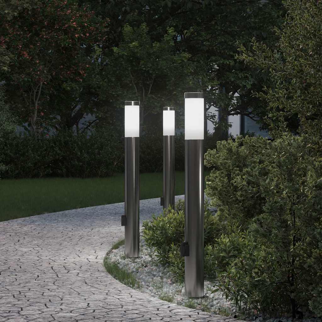 Conjunto de 3 postes de iluminação com tomada, 80 cm, aço inoxidável, IP44