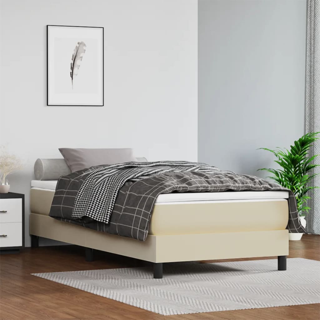 Estrutura de cama com molas 90x200 cm couro artificial cor creme