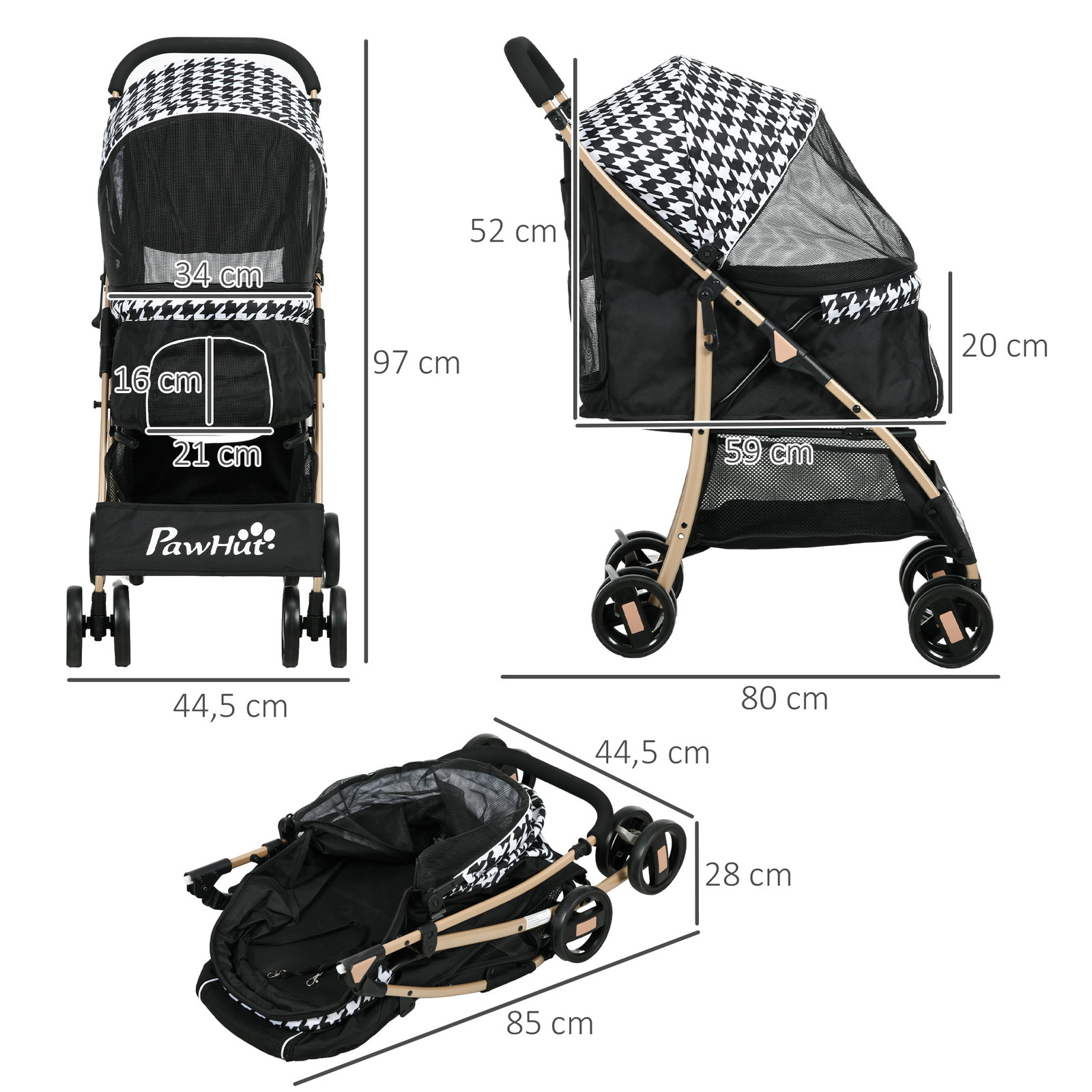 Carrinho para cães carrinho para animais de estimação com janela de malha e cinto de segurança 80x44,5x97 cm preto