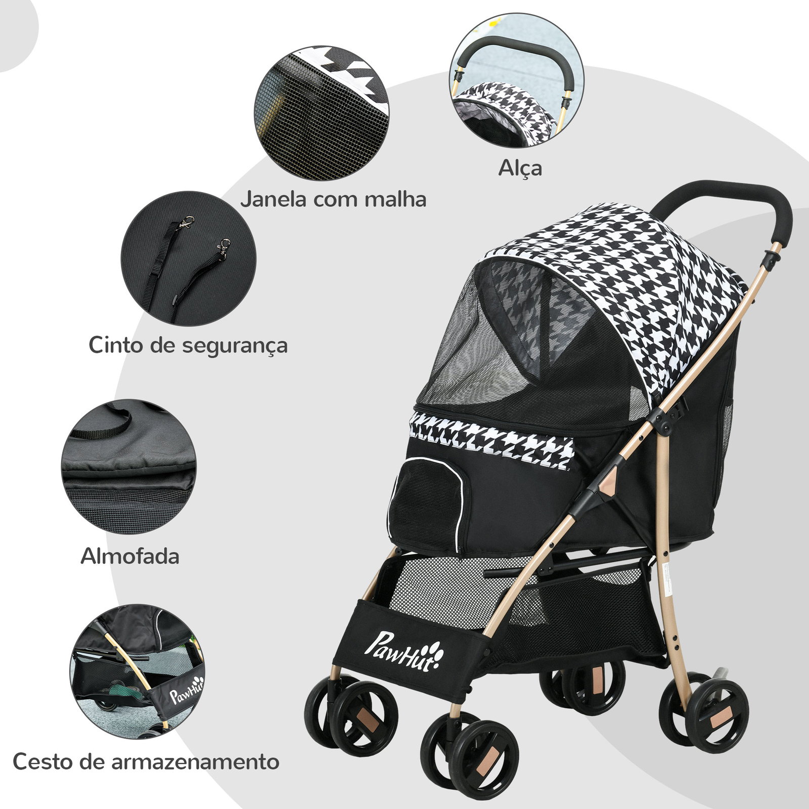 Carrinho para cães carrinho para animais de estimação com janela de malha e cinto de segurança 80x44,5x97 cm preto