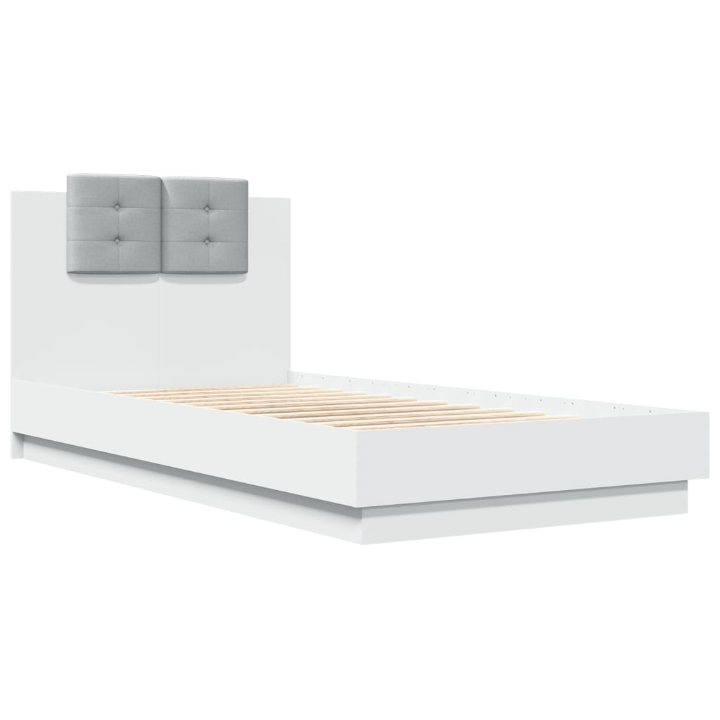 Estrutura de cama c/ cabeceira 90x190 cm deriv. madeira branco