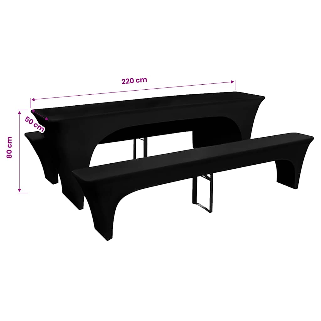 Conjunto 3 capas para mesa e bancos de bar, preto 220 x 50 x 80 cm