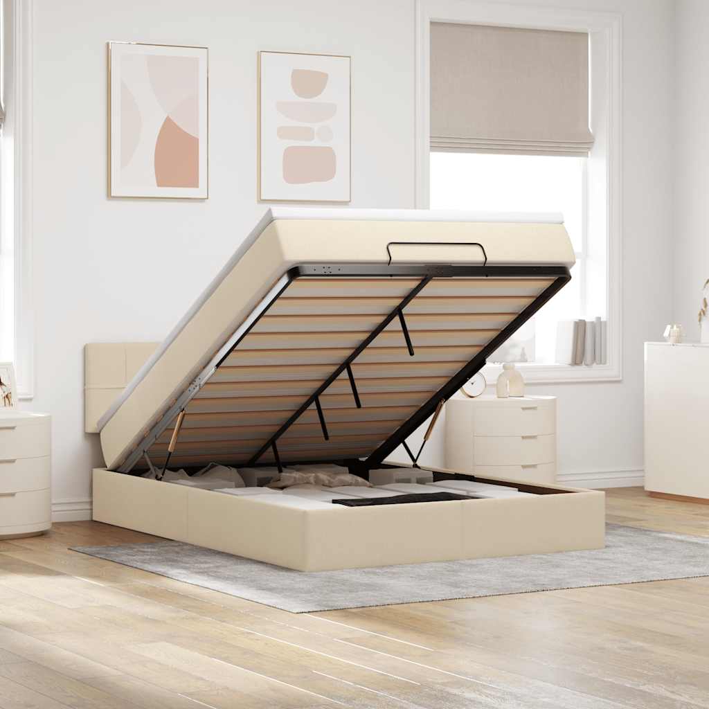 Cama otomana com colchão 140x200 cm tecido creme