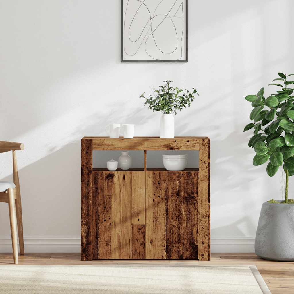 Aparador c/ luzes LED 80x35x75 cm deriv. madeira madeira velha