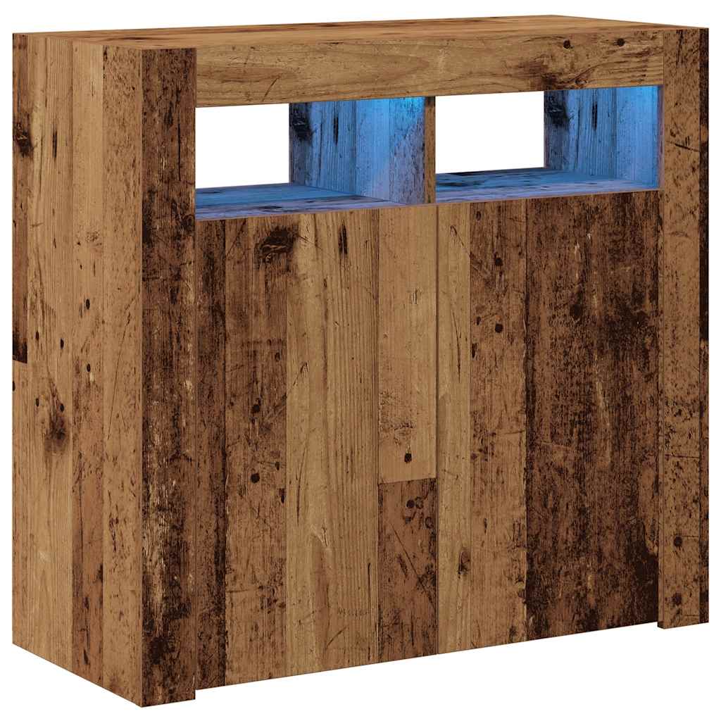 Aparador c/ luzes LED 80x35x75 cm deriv. madeira madeira velha