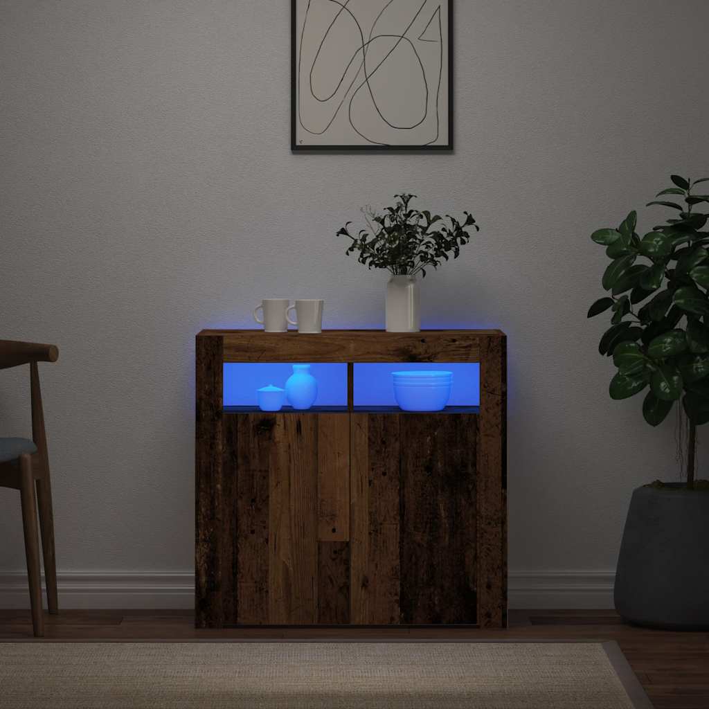 Aparador c/ luzes LED 80x35x75 cm deriv. madeira madeira velha